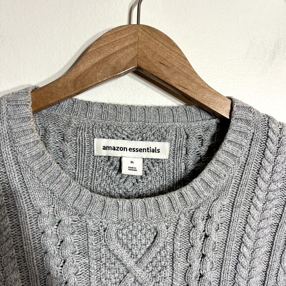 Gray Cable Knit Crew Neck Sweater - Picture 3 of 5